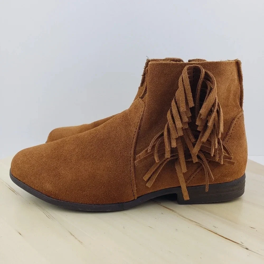 Minnetonka Fringe Boots Size 6 Tan Brown Suede Moccasins Ankle Booties Western - Picture 5 of 11